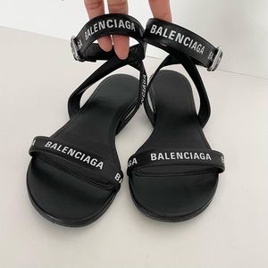 Authentic Balenciaga Logo strap sandals Gladiator Sandals Black